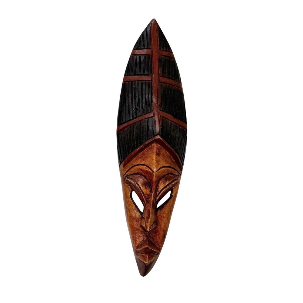 Vintage 18" African Tribal Face Mask Hand Carved Wooden Wall Art Made in Ghana